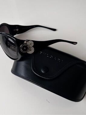 Bulgari Black Women's Sunglasses with Crystal Flower Emblem